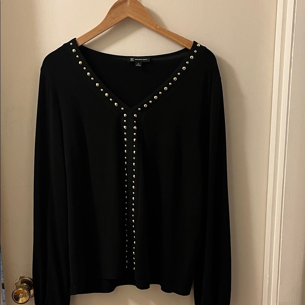 INC International Concepts Black Studded Blouse